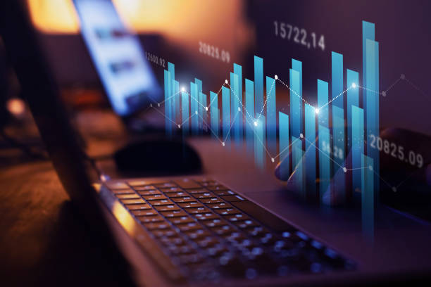 Laptop with stats growing indicating growing online business