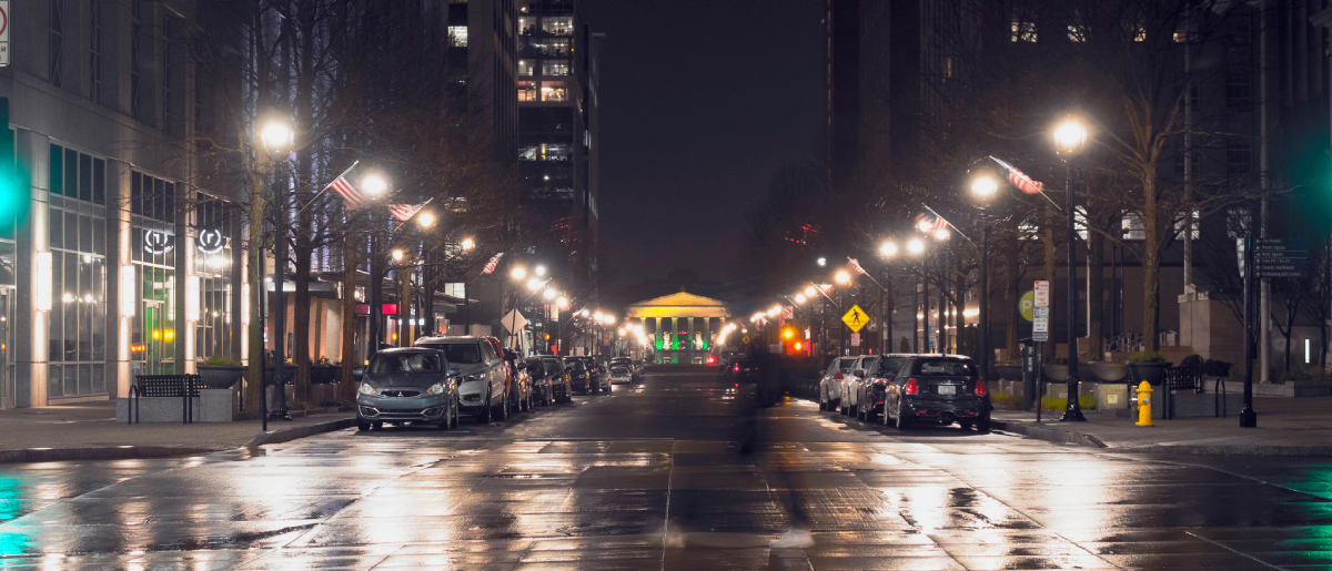 Downtown Raleigh North Carolina at night time photo taken by Eric Warncke