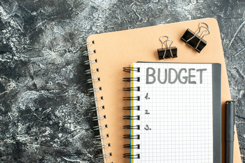 notepad with budget written on it