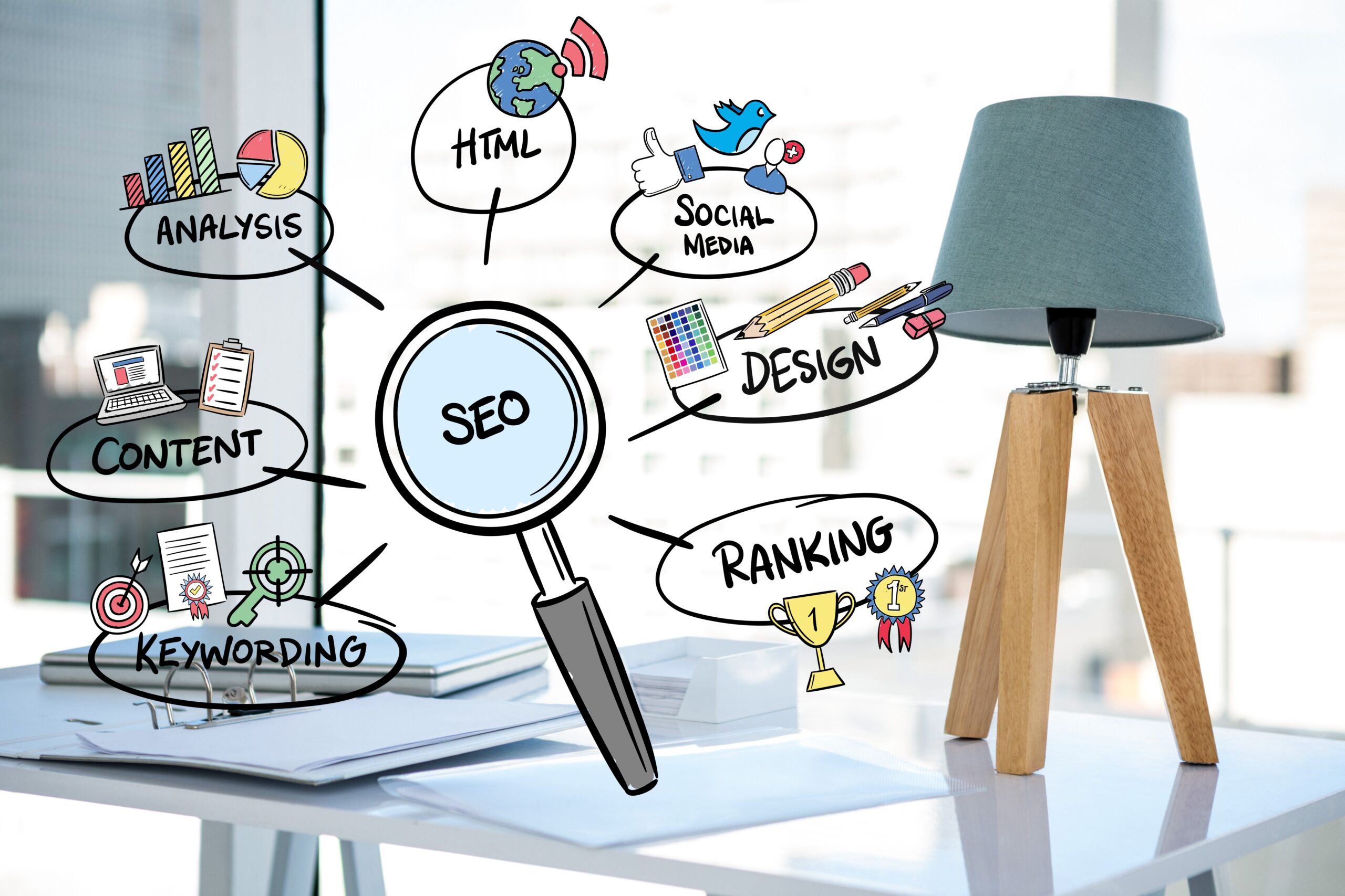 digital composite of business graphics describes SEO